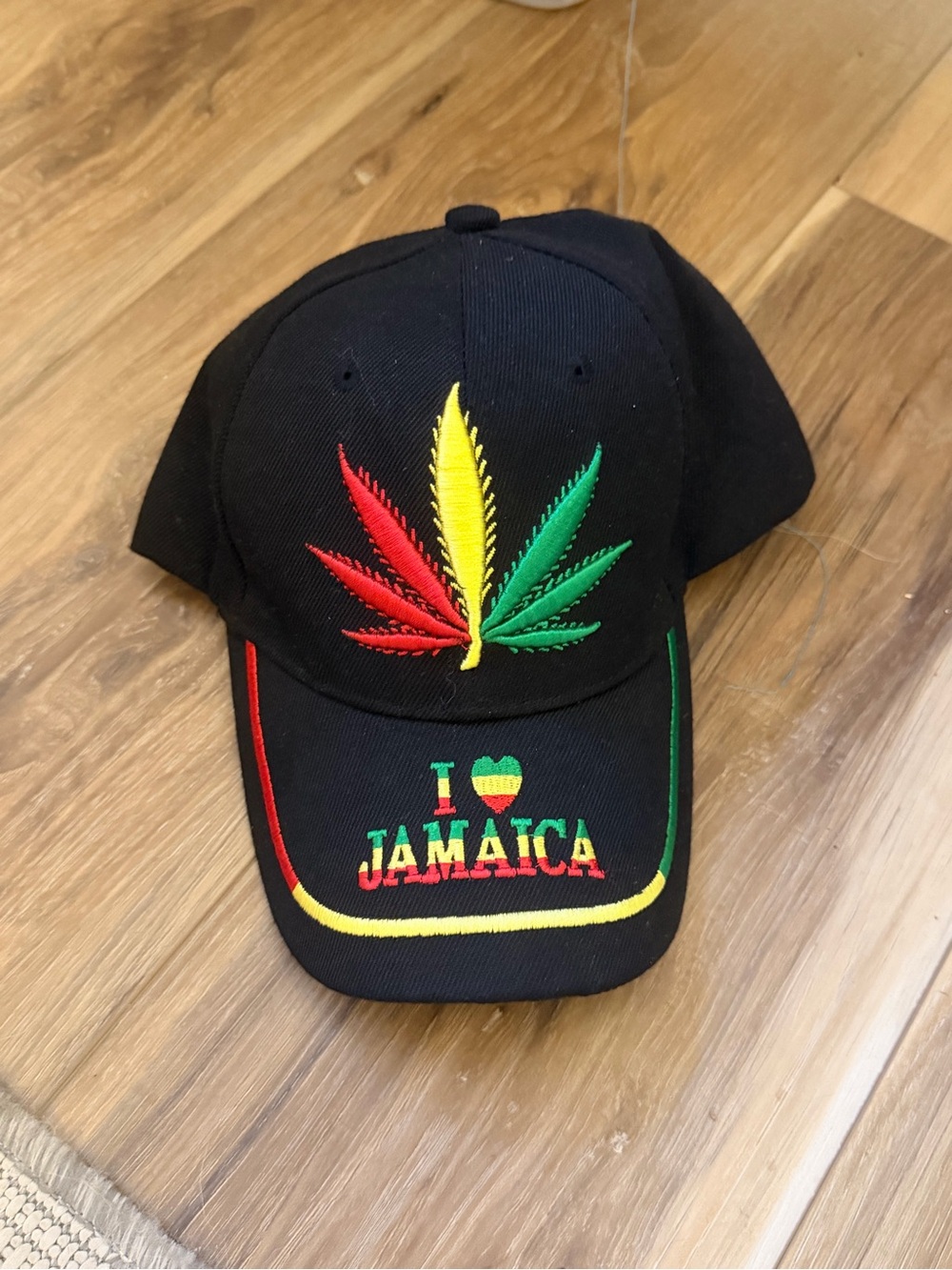 Black Jamaica Embroidered Baseball Cap with Red, Yellow & Green Accent